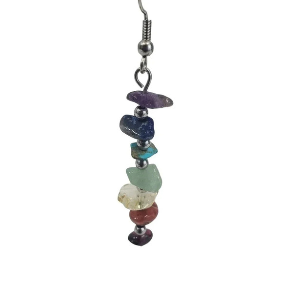 Beautiful Chakra Stones Earrings and Matching Black Lava Stone Chakra Bracelet. - Picture 8 of 9